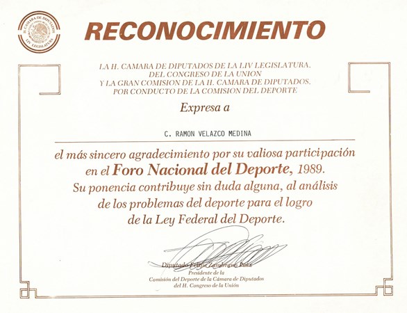 Reconocimiento Ponente Congreso de la Unión.